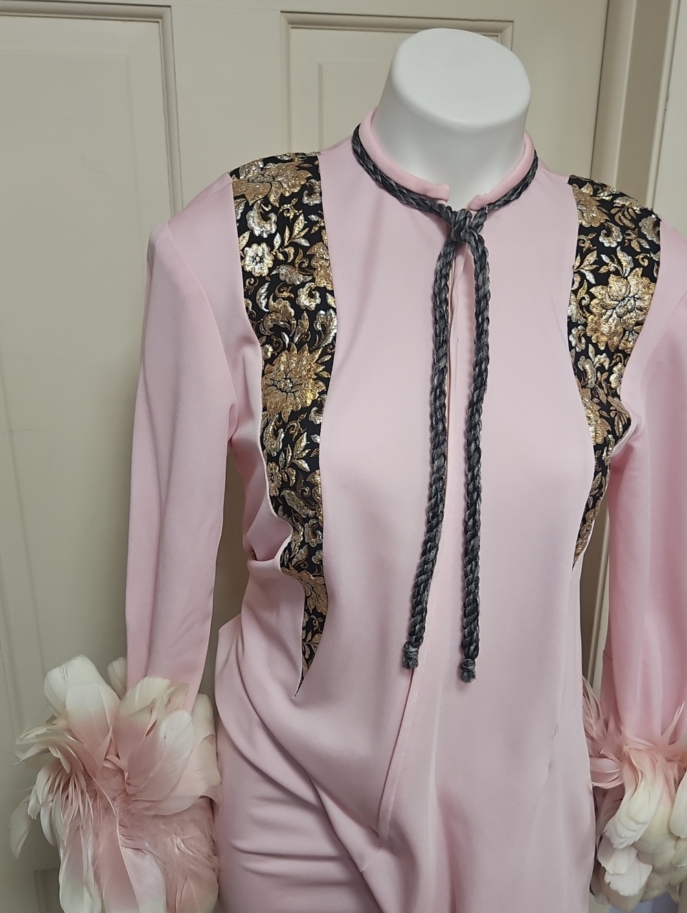 Showgirl RARE Dress with Gold Brocade feather Cuffs